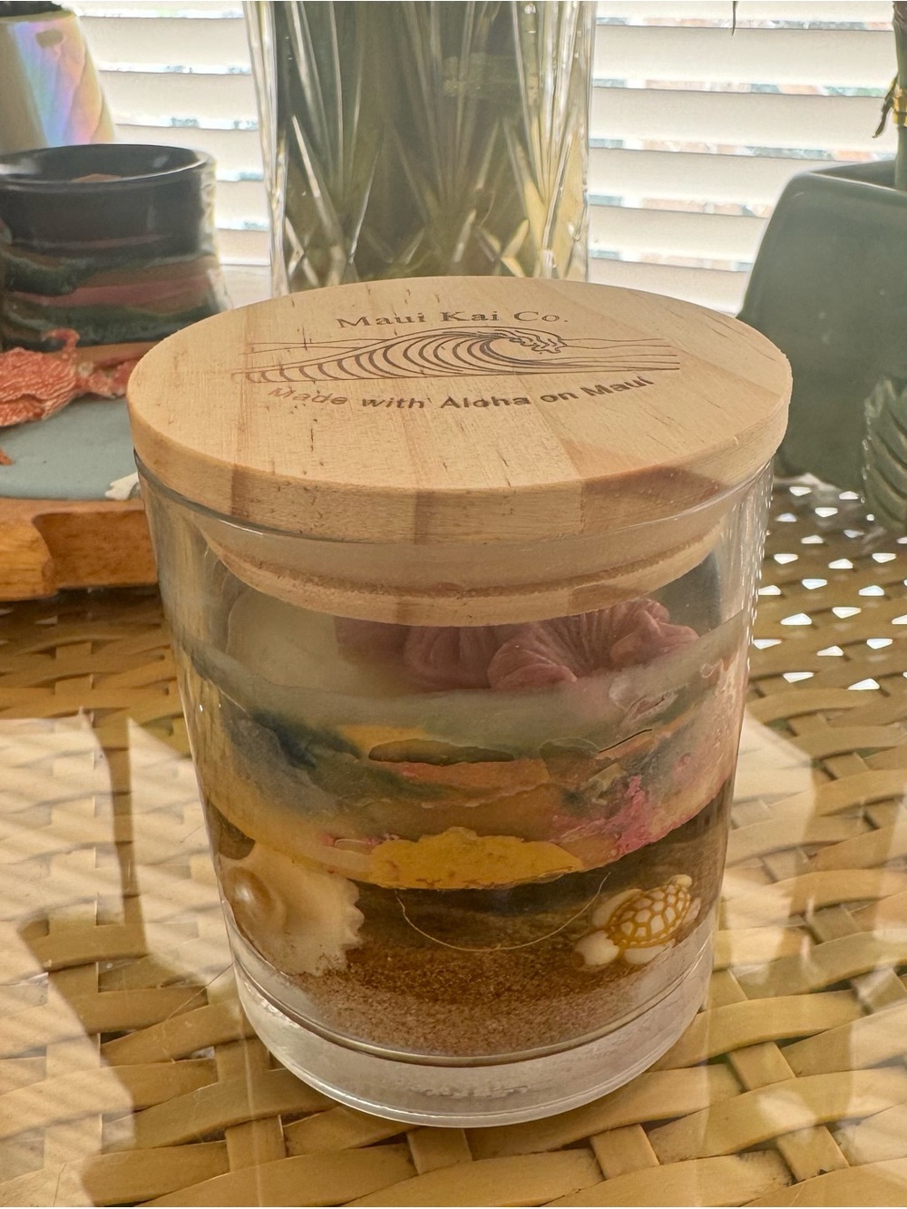 Maui Sand & Shell Decorative Jar - Natural Wood Lid